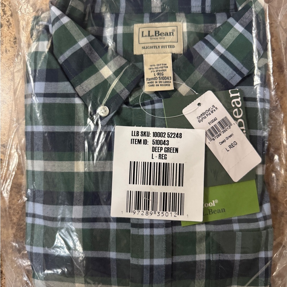 NWT L.L. Bean Men's Deep Green Checkered Shirt
